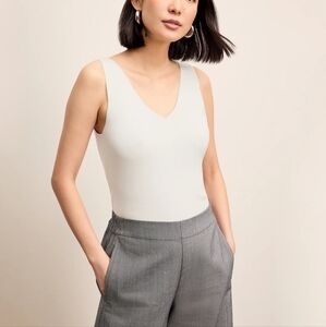 M.M Lafleur The Peggy 3.0 Knit Ivory White Sleeveless V- Neck Tank Top